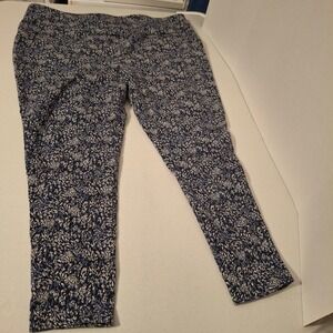 Terra Sky Womens Plus Size 3X Floral Print Straight Leg Pull on Pants Blue‎